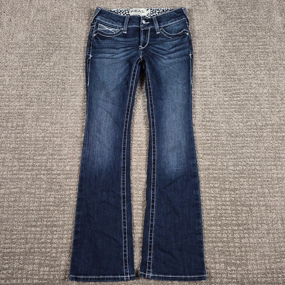 Ariat REAL Jeans Womens 27S Blue Low Rise Bootcut Lakeshore Rosy Whipstitch